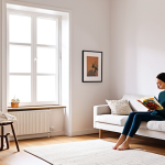 **

A minimalist lifestyle scene showcasing a person enjoying a hobby (e.g., reading, painting) in a clutter-free, brightly lit room with minimal furniture and decor. Focus on serenity and contentment.

**